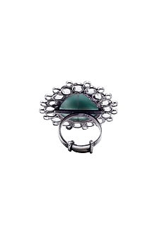 Black Rhodium Finish Green Chalcedony Ring
