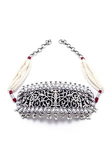 Black Rhodium Finish White Pearl Choker Necklace