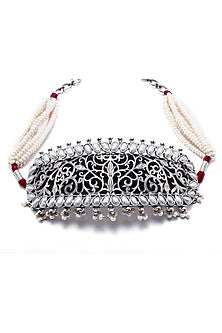 Black Rhodium Finish White Pearl Choker Necklace