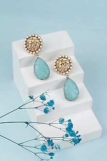 Two Tone Finish Checkered & Turquoise Stone Dangler Earrings