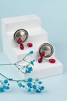 Black Rhodium Finish Red Onyx Stud Earrings