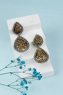 Gold Plated Checkered Stone Dangler Earrings