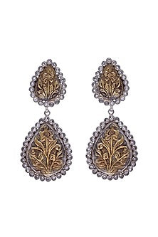 Gold Plated Checkered Stone Dangler Earrings