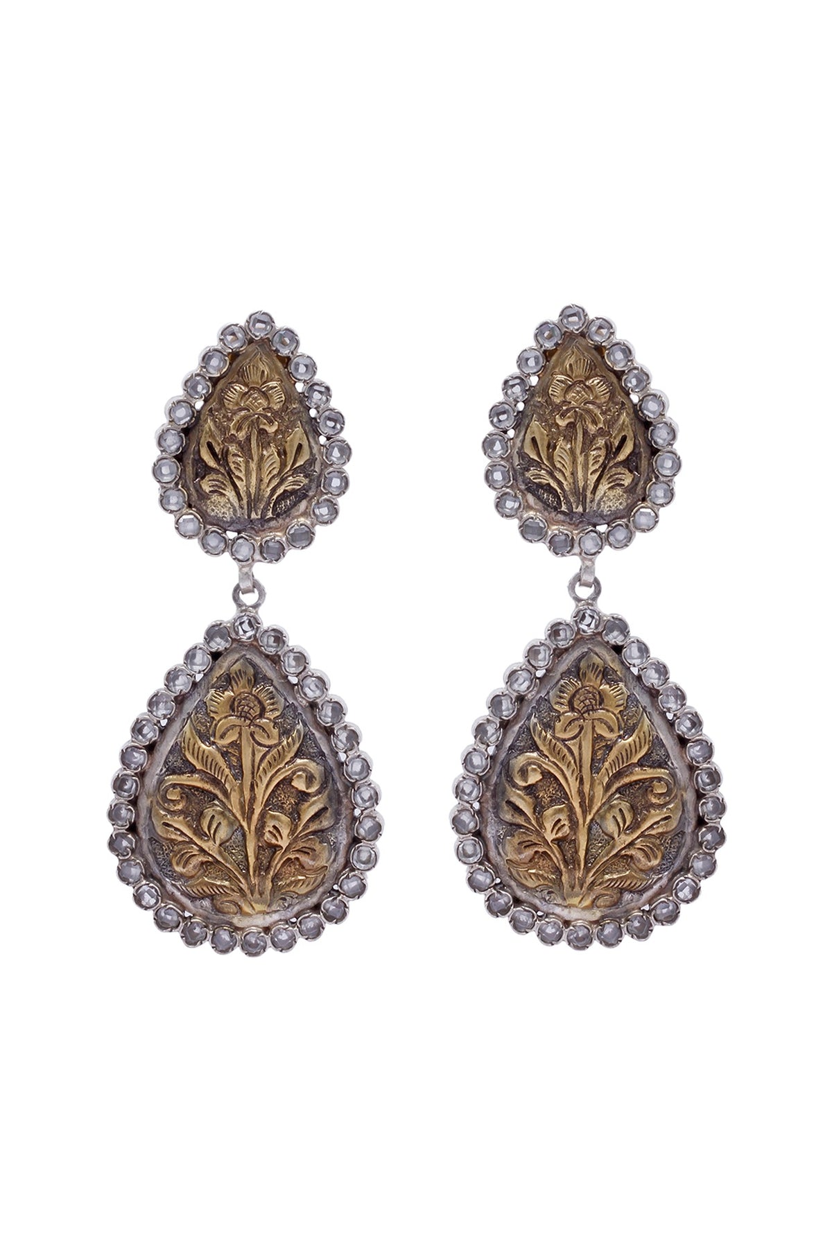 Gold Plated Checkered Stone Dangler Earrings