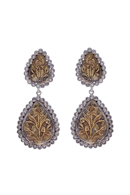 Gold Plated Checkered Stone Dangler Earrings