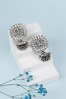 Black Rhodium Finish Pearl Enameled Earrings