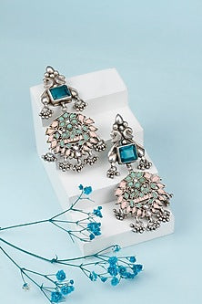 Black Rhodium Finish Kundan & Blue Topaz Dangler Earrings