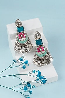 Black Rhodium Finish Kundan & Blue Topaz Chandbali Earrings