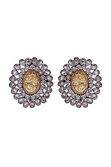 Gold Plated Checkered Stone Stud Earrings