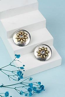 Two Tone Finish Kundan Floral Stud Earrings