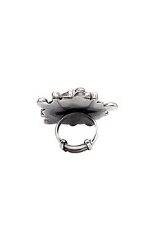 Black Rhodium Finish Faux Emerald Ring