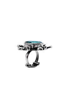 Black Rhodium Finish Faux Emerald Ring