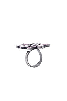 Black Rhodium Finish Kundan & Red Onyx Ring
