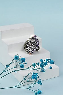 Black Rhodium Finish Chalcedony Handcrafted Ring