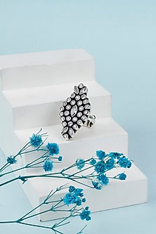 Black Rhodium Finish Kundan Ring
