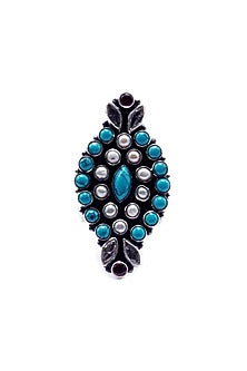 Black Rhodium Finish Turquoise Gemstone & Pearl Ring