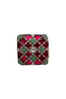 Black Rhodium Finish Green & Red Stone Ring
