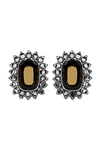 Black Rhodium Finish Onyx Checkered Stud Earrings
