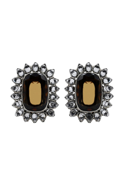 Black Rhodium Finish Onyx Checkered Stud Earrings