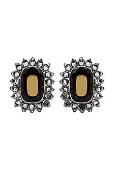 Black Rhodium Finish Onyx Checkered Stud Earrings