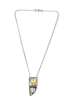 Gold Finish Kundan Polki & Green Onyx Pendant Necklace In Sterling Silver