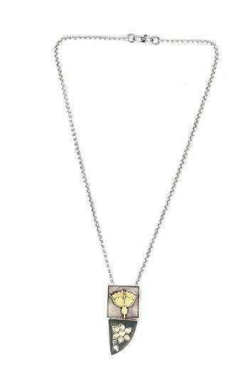 Gold Finish Kundan Polki & Green Onyx Pendant Necklace In Sterling Silver