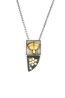 Gold Finish Kundan Polki & Green Onyx Pendant Necklace In Sterling Silver