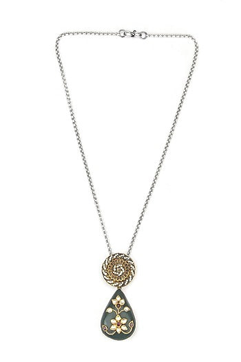 Gold Finish Kundan Polki & Labradorite Stone Pendant Necklace In Sterling Silver