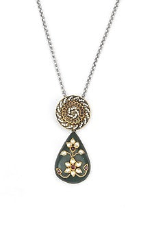 Gold Finish Kundan Polki & Labradorite Stone Pendant Necklace In Sterling Silver