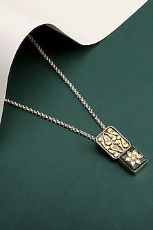Gold Finish Kundan Polki & Green Onyx Pendant Necklace In Sterling Silver
