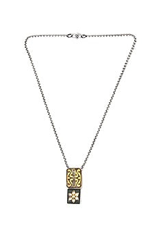 Gold Finish Kundan Polki & Green Onyx Pendant Necklace In Sterling Silver