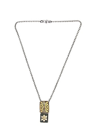 Gold Finish Kundan Polki & Green Onyx Pendant Necklace In Sterling Silver