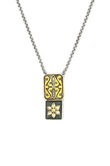 Gold Finish Kundan Polki & Green Onyx Pendant Necklace In Sterling Silver