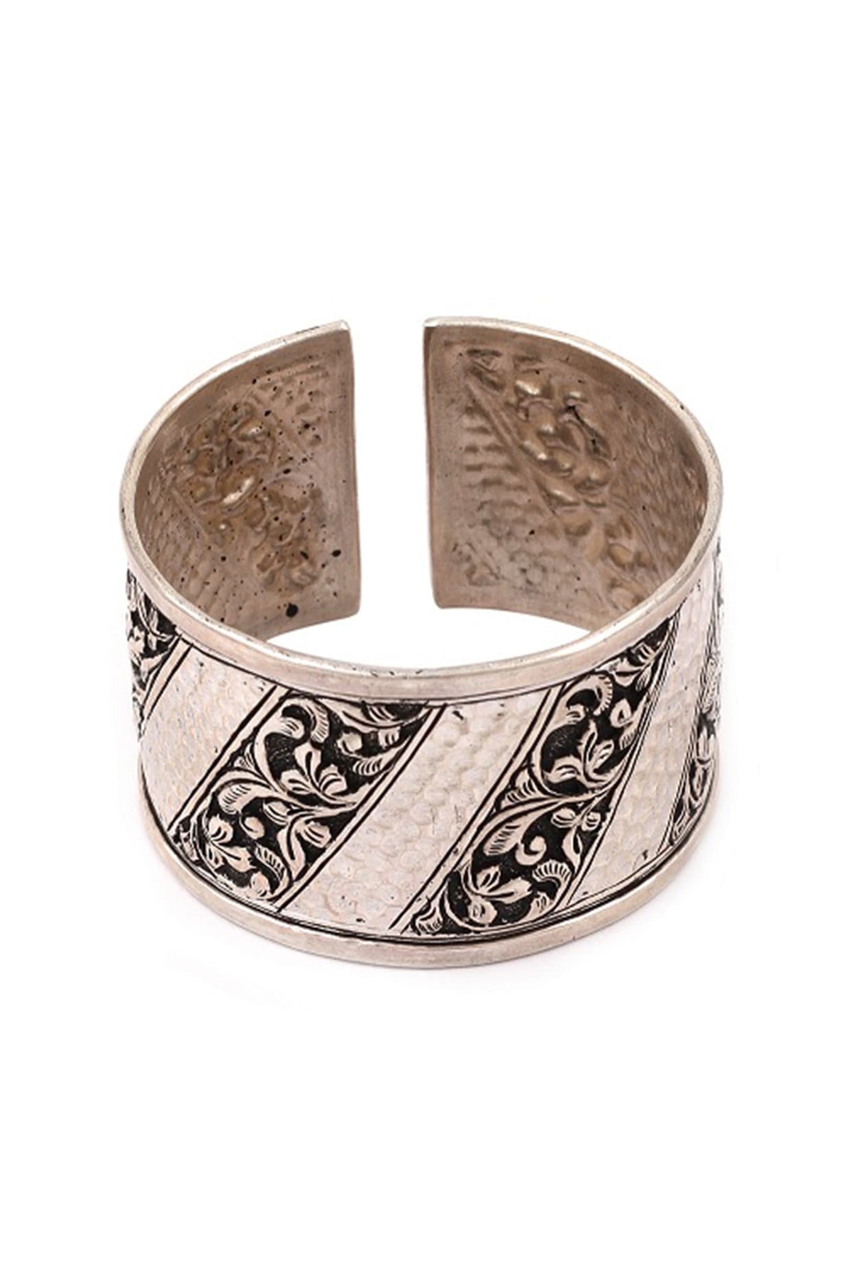 Silver Handcrafted Engraved Adjustable Bracelet In Sterling Silver