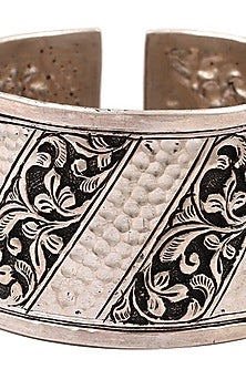 Silver Handcrafted Engraved Adjustable Bracelet In Sterling Silver