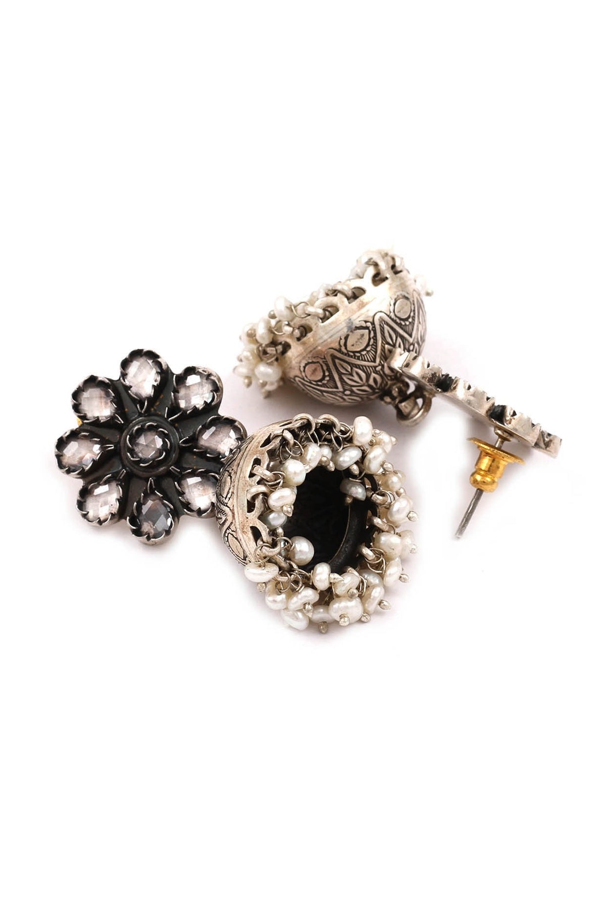 Silver Handcrafted Pearl Dangler Earrings In Sterling Silver