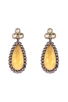 Silver Handcrafted Yellow Stone Dangler Earrings In Sterling Silver