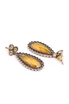 Silver Handcrafted Yellow Stone Dangler Earrings In Sterling Silver