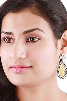 Silver Handcrafted Yellow Stone Dangler Earrings In Sterling Silver