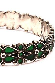 Silver Handcrafted Green Stone Bracelet In Sterling Silver