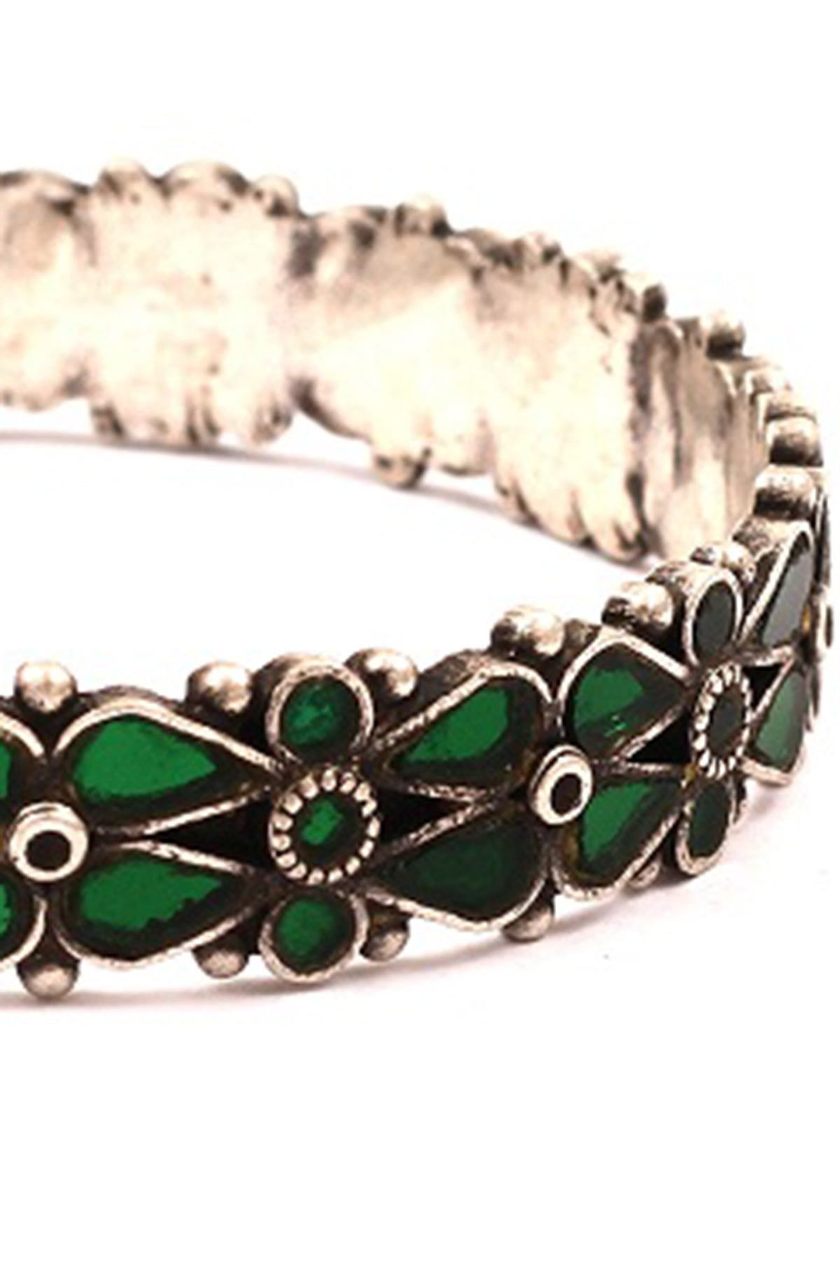 Silver Handcrafted Green Stone Bracelet In Sterling Silver