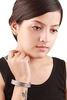 Two-Tone Finish Handcrafted Engraved Bracelet In Sterling Silver
