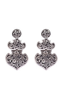 Silver Handcrafted Engraved Dangler Earrings In Sterling Silver
