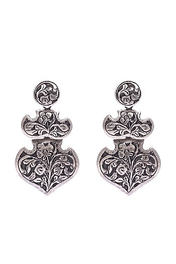 Silver Handcrafted Engraved Dangler Earrings In Sterling Silver