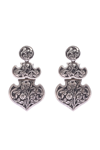 Silver Handcrafted Engraved Dangler Earrings In Sterling Silver