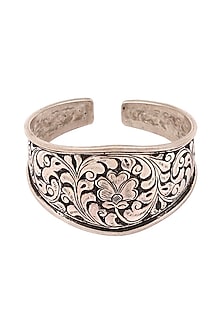 Silver Handcrafted Engraved Oxidized Adjustable Bracelet In Sterling Silver