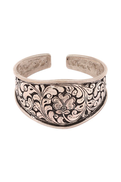Silver Handcrafted Engraved Oxidized Adjustable Bracelet In Sterling Silver