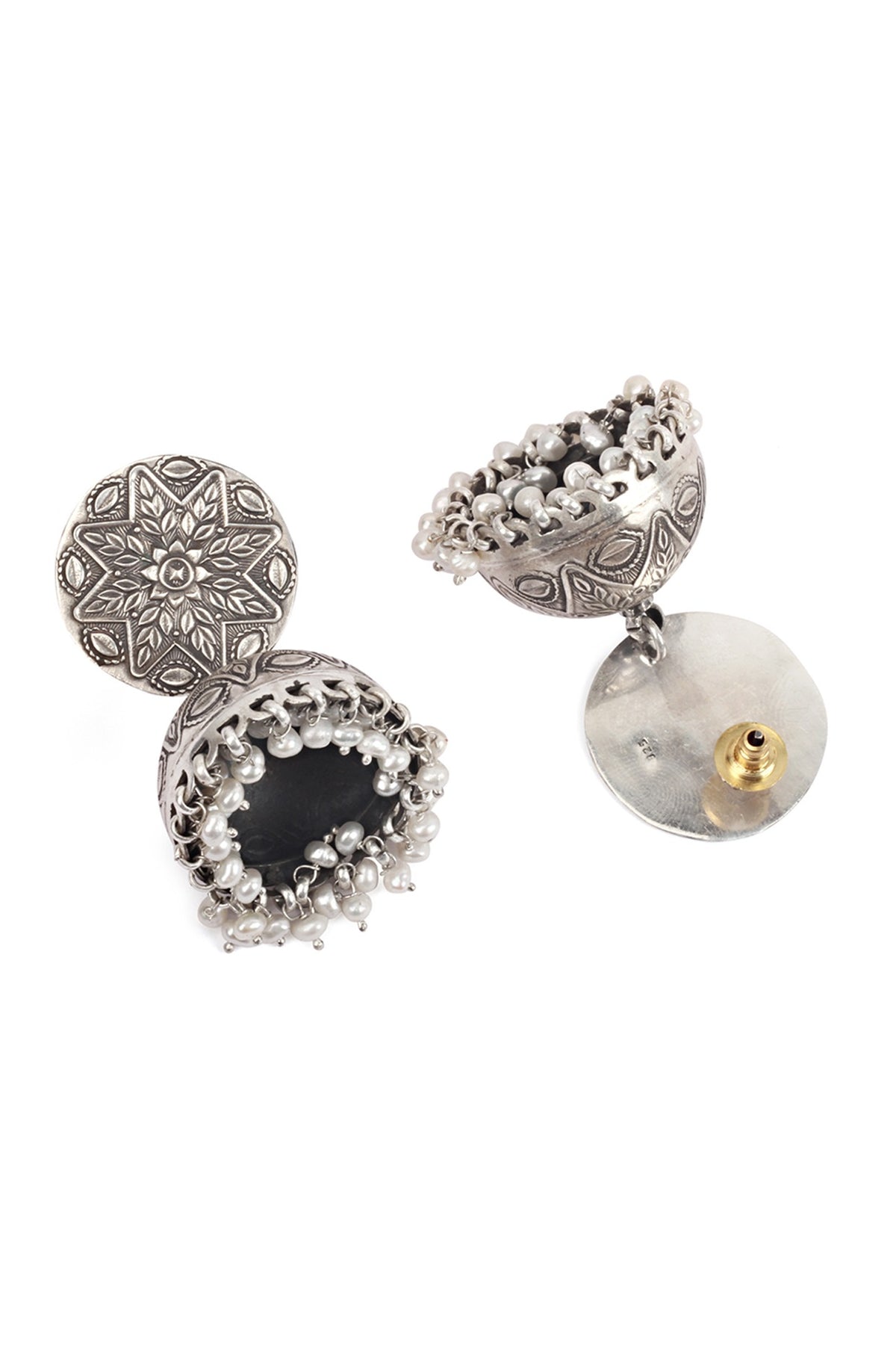 Gold Finish Handcrafted Dangler Earrings In Sterling Silver