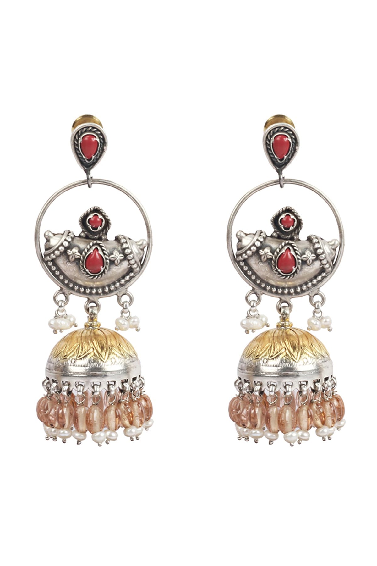 Gold Finish Handcrafted Dangler Earrings In Sterling Silver