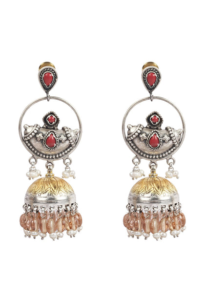Gold Finish Handcrafted Dangler Earrings In Sterling Silver